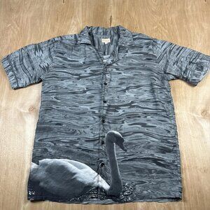 Perte D’ego "Swan" 100% Silk Mens Short Sleeve Button Up Shirt Size Small